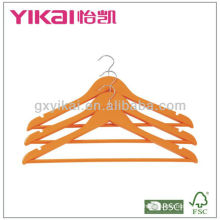 Orange color wooden shirt hanger with round bar and U notches